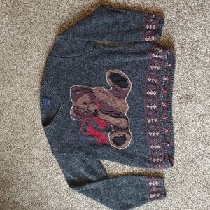 VTG Eagle's Eye Sweater Knit Teddy Bear V-Neck Women's Size L